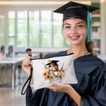 Personalised Cartoon Graduation Hat Bear Floral Cosmetic Bag with Name Birthday Graduation Gift for Graduates