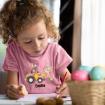 Personalisierte Hasenohr Cartoon Charakter Bagger Ostereier 100% Baumwolle Kind T-Shirt mit Namen Ostern Geburtstag Geschenk für Jungen Mädchen