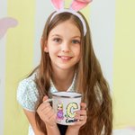 Personalized Easter Bunny Egg Cartoon Character 11oz Enamel Mug with Initial and Name Easter Party Gift for Boys Girls