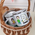 Personalized Easter Bunny Egg Cartoon Character 11oz Enamel Mug with Initial and Name Easter Party Gift for Boys Girls