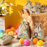 Personalized Official Egg Hunter Cartoon Character Drawstring Burlap Treat Bag with Name Easter Party Favor Gift for Boys Girls
