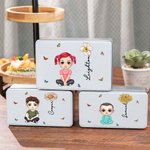 Personalizado de dibujos animados de nacimiento de flores de calidad alimentaria de caramelo galleta galleta de almacenamiento de estaño con el nombre del Festival de Fiesta de Favores de regalo para 