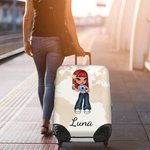 Funda de maleta personalizada estilo Y2K con personaje de dibujos animados de 18-32 pulgadas con nombre y mapa del mundo regalo para mujeres y niñas