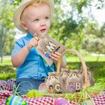 Personalized Easter Egg Cartoon Character Burlap Treat Bag with Name and Initial Easter Eggs Hunting Holiday Party Gift for Boys Girls