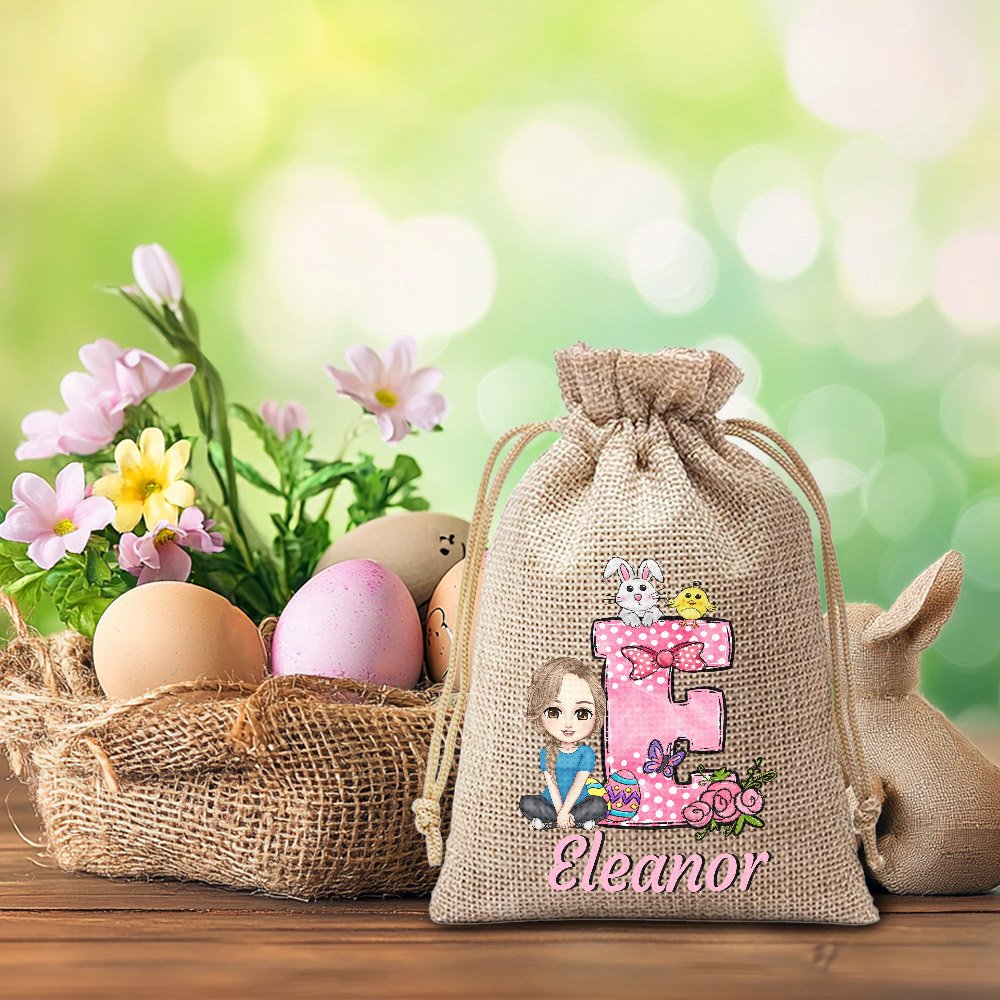 Sac à friandises personnalisé en toile de jute avec nom Cadeau de Pâques pour les enfants 2