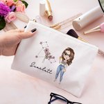 Personalised Cartoon Character Zodiac Birth Flower Portable Makeup Bag with Name Birthday Travel Accessories Gift for Women 2