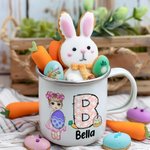 Personalized Easter Bunny Egg Cartoon Character 11oz Enamel Mug with Initial and Name Easter Party Gift for Boys Girls