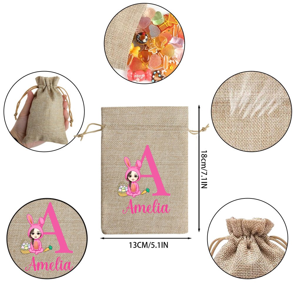Sac à friandises en toile de jute réutilisable avec initiales et nom Cadeau de Pâques pour enfants 6