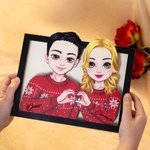 Marco de madera con soporte y personaje de dibujo animado con gesto de corazón personalizado regalo de San Valentín o aniversario para pareja
