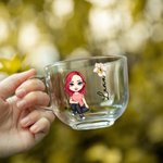 Personalized Cartoon Character Birth Flower Clear Glass Coffee Tea Cup and Acrylic Coaster with Name Anniversary Birthday Gift for Women Girls