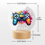 Personalised Colourful Splash Ink Gamepad Controller LED Night Light with Pixel Name and Wooden Base Home Decor Birthday Gift for Kids