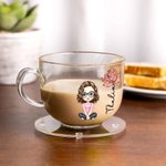 Personalized Cartoon Character Birth Flower Clear Glass Coffee Tea Cup and Acrylic Coaster with Name Anniversary Birthday Gift for Women Girls