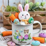 Spersonalizowany kubek wielkanocny Cute Easter Eggs Grassland Cartoon Character Name 11 oz Emaliowany kubek na imprezę Wielkanocny prezent dla dziewczynek i chłopców