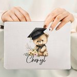 Personalised Cartoon Graduation Hat Bear Floral Cosmetic Bag with Name Birthday Graduation Gift for Graduates