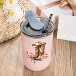 Gobelet 300 ml Personnalisé avec Fleur de Naissance et Nom Style de Chapeau Western Cowgirl Boots Cadeau Fête de Mariage Anniversaire pour Femme