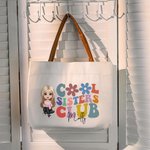 Personalized Cartoon Cool Sisters Canvas Tote Bag with Leather Handle and Name Birthday Travel Accessories Gift for Women Girls
