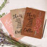 Personalized She Is Strong Birth Flower A6 Notebook with Name and 200 Lined Pages Positive Affirmation Birthday Mother's Day Gift for Women