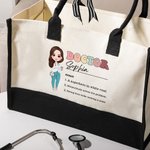 Personalized Cartoon Medical Character Canvas Waterproof Lining Tote Bag with Name and Noun Medical Day Birthday Appreciation Gift for Nurse Doctor