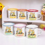 Personalised Cute Bunny Excavator Design 12oz Enamel Mug with Name Easter Party Birthday Gift for Kids
