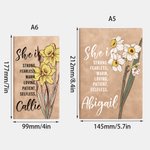 Personalized She Is Strong Birth Flower A6 Notebook with Name and 200 Lined Pages Positive Affirmation Birthday Mother's Day Gift for Women