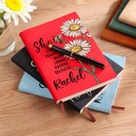 Personalized She Is Strong Birth Flower A6 Notebook with Name and 200 Lined Pages Positive Affirmation Birthday Mother's Day Gift for Women