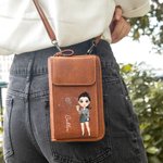 Personalised Fashion Cartoon Character Birth Flower Leather Portable Crossbody Bag Wallet with Zodiac Sign and Name Birthday Gift for Women Girl