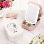 Personalized Zodiac Birth Flower Leather Name Jewelry Box with Adjustable LED Makeup Mirror Travel Essentials Birthday Gift for Women Girls