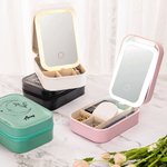 Personalized Zodiac Birth Flower Leather Name Jewelry Box with Adjustable LED Makeup Mirror Travel Essentials Birthday Gift for Women Girls