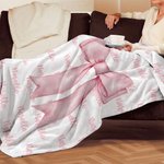 Personalised Girly Pink Coquette Bow Soft Throw Blanket with Repeating Names Trendy Home Decor Birthday Gift for Women Girls