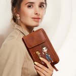 Personalised Fashion Cartoon Character Birth Flower Leather Portable Crossbody Bag Wallet with Zodiac Sign and Name Birthday Gift for Women Girl