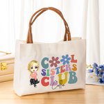 Personalized Cartoon Cool Sisters Canvas Tote Bag with Leather Handle and Name Birthday Travel Accessories Gift for Women Girls