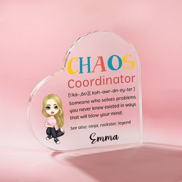 Henkilökohtainen sarjakuvahahmo Chaos koordinaattori Sydämen muotoinen akryylilaatta nimellä Desk Decor Syntymäpäivä Vuosipäivä lahja naisille miehille