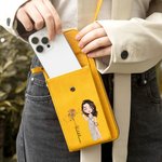 Personalised Fashion Cartoon Character Birth Flower Leather Portable Crossbody Bag Wallet with Zodiac Sign and Name Birthday Gift for Women Girl