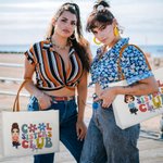 Personalized Cartoon Cool Sisters Canvas Tote Bag with Leather Handle and Name Birthday Travel Accessories Gift for Women Girls