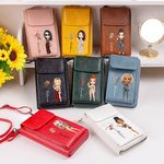Personalised Fashion Cartoon Character Birth Flower Leather Portable Crossbody Bag Wallet with Zodiac Sign and Name Birthday Gift for Women Girl