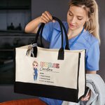 Personalized Cartoon Medical Character Canvas Waterproof Lining Tote Bag with Name and Noun Medical Day Birthday Appreciation Gift for Nurse Doctor