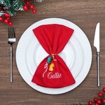 Personalisierte Weihnachtsglocke Holly 100% Baumwolle wiederverwendbare quadratische Serviette mit Namen Tischdekoration Weihnachten Housewarming Geschenk für Familie