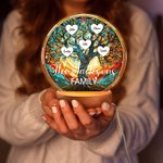 Gepersonaliseerd LED-nachtlampje in glas-in-loodstijl met 2-16 hartnamen en houten voet Home Decor Verjaardag Moederdagcadeau voor familie