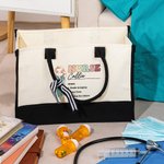 Personalized Cartoon Medical Character Canvas Waterproof Lining Tote Bag with Name and Noun Medical Day Birthday Appreciation Gift for Nurse Doctor