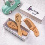 Personalized Baby Wooden Brush and Comb Set with Baby Pacifier Clip and Blanket Baby Shower Gift for Newborn
