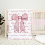 Personalised Girly Pink Coquette Bow Soft Throw Blanket with Repeating Names Trendy Home Decor Birthday Gift for Women Girls