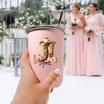 Gobelet 300 ml Personnalisé avec Fleur de Naissance et Nom Style de Chapeau Western Cowgirl Boots Cadeau Fête de Mariage Anniversaire pour Femme