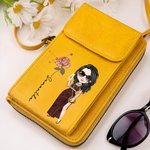 Personalised Fashion Cartoon Character Birth Flower Leather Portable Crossbody Bag Wallet with Zodiac Sign and Name Birthday Gift for Women Girl