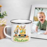 Personalised Cute Bunny Excavator Design 12oz Enamel Mug with Name Easter Party Birthday Gift for Kids