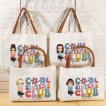 Personalized Cartoon Cool Sisters Canvas Tote Bag with Leather Handle and Name Birthday Travel Accessories Gift for Women Girls