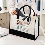 Personalized Cartoon Medical Character Canvas Waterproof Lining Tote Bag with Name and Noun Medical Day Birthday Appreciation Gift for Nurse Doctor