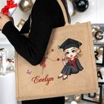 Sac en toile de jute personnalisé avec nom Graduate Horoscope Birth Flower Graduation Birthday Gift for Women