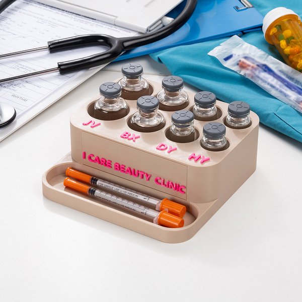 Personalized Multicolor 3D Printed Text Vial Holder with 8 Slots and Syringe Tray Appreciation New Job Gift for Aesthetician Nurse Medical Staff