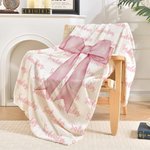 Personalised Girly Pink Coquette Bow Soft Throw Blanket with Repeating Names Trendy Home Decor Birthday Gift for Women Girls