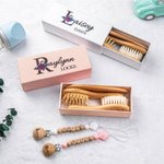 Personalized Baby Wooden Brush and Comb Set with Baby Pacifier Clip and Blanket Baby Shower Gift for Newborn